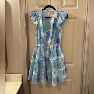 Sail to Sable Blue and White Flutter Sleeve Dress